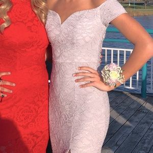 Windsor lilac sparkly off shoulder prom dress